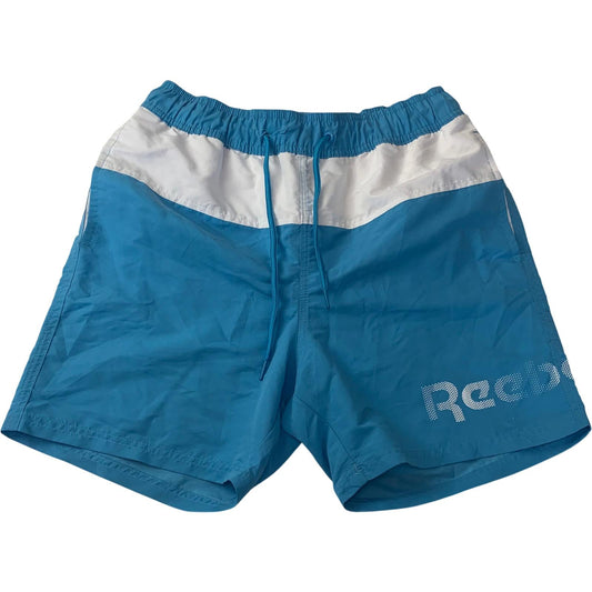 Reebok Swim Shorts Elastic Waist Drawstring Blue White Logo Mens S